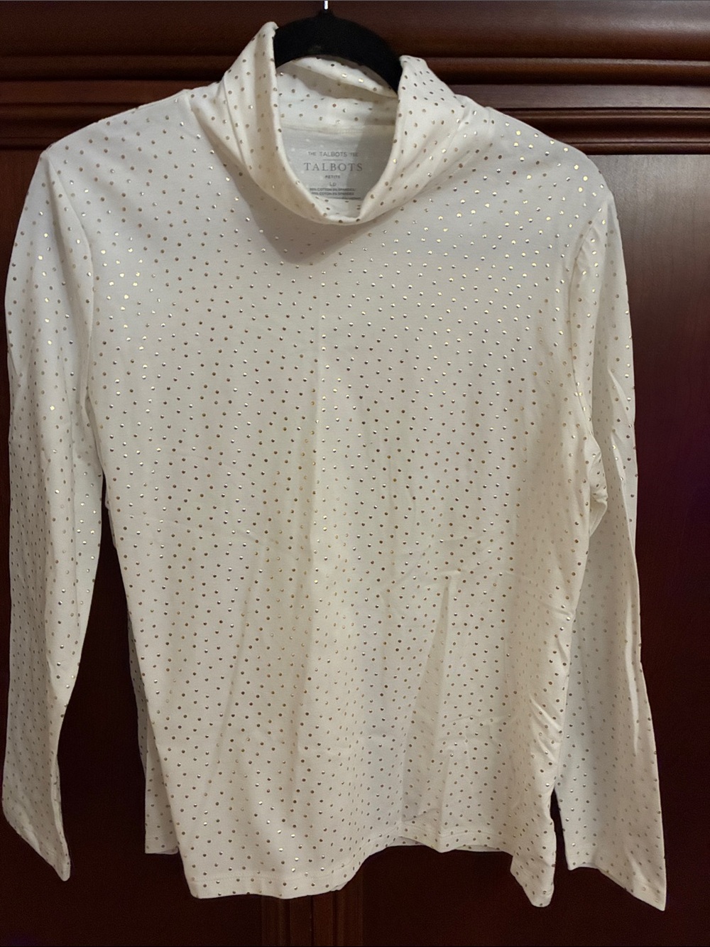 Talbots Cream Turtleneck Sweater with Gold Dot Accents